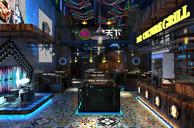 霓虹賽博朋克風格燒烤店