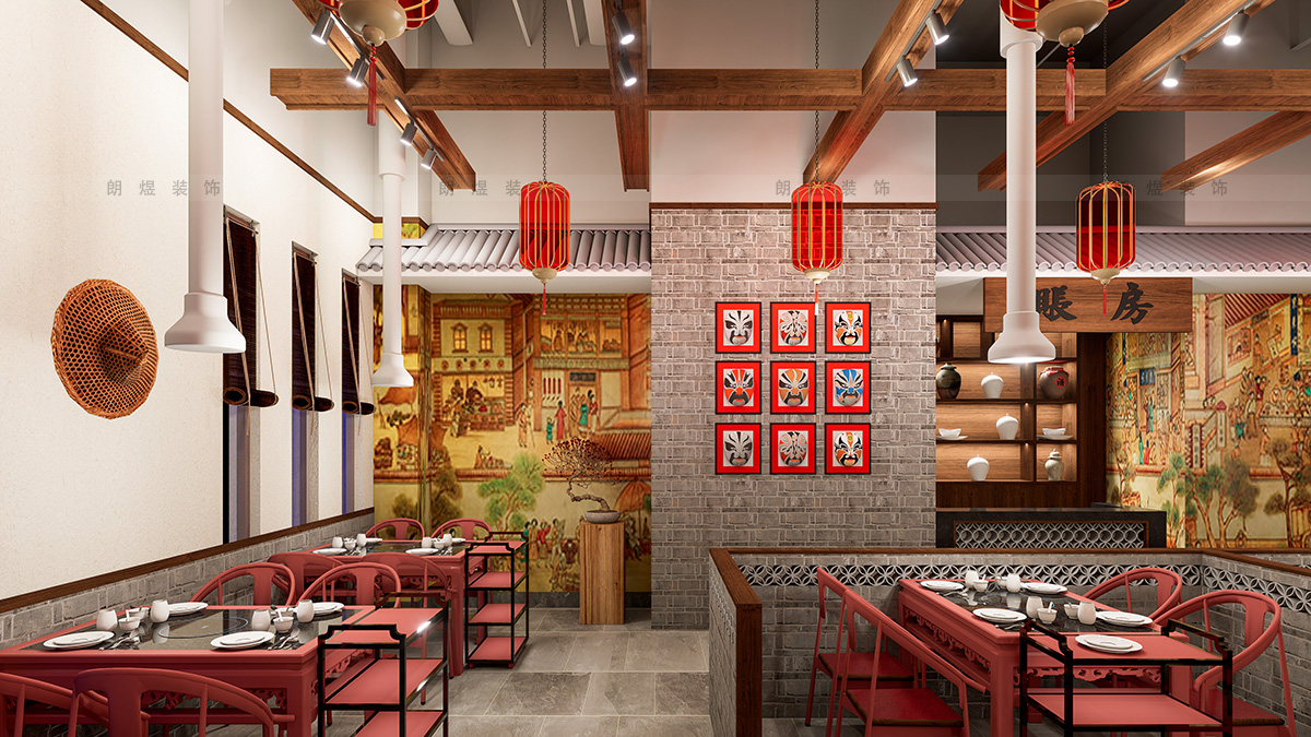 400平中國(guó)風(fēng)火鍋店裝修效果圖
